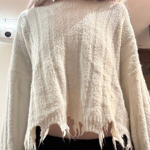 Double Zero Cream Distressed Sweater